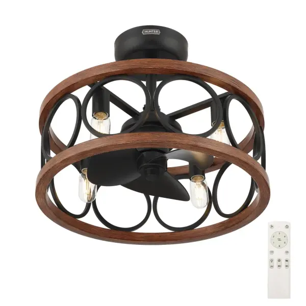 Highlight small spaces as stylish sanctuaries with the Haven Fandelier from Hunter. Perfect for design-conscious shoppers, this multi-functional fixture elegantly blends brilliant lighting with powerful air circulation—freeing up precious room without sacrificing style. Energy-efficient and space-saving, the Haven Fandelier enhances comfort and elevates modern interiors with a sleek aesthetic that feels right at home. Discover how Hunter's innovative fan-light designs bring both form and function together, creating a statement piece that makes your space feel uniquely yours. Built with our SureSpeed® Guarantee to deliver faster airflow you can feel. Sleek, space-saving design combines cooling airflow and bright light. Breeze Mode mimics natural wind patterns for added indoor comfort. 6-speed remote puts airflow and lighting at your fingertips. AIRFLOW YOU FEEL: Built with our SureSpeed® Guarantee, this fan delivers high airflow velocity while maintaining quiet, wobble-free performance. QUICK SETUP: Built as a complete fixture, this model is not compatible with Hunter accessory. FLAT CEILING COMPATIBLE: Installs easily on flat ceilings up to 8 feet high — not compatible with angled or sloped ceilings. VERSATILE AESTHETIC: Pairs beautifully with modern, industrial, and farmhouse decor — perfect for bedrooms, offices, and cozy living spaces. TWO-IN-ONE FUNCTIONALITY: Enjoy powerful airflow and room-brightening light in one stylish fixture. SECURITY MODE: Automatically turns lights on every 2 hours to give the appearance that someone's home—2, 4, or 8-hour timer settings to power down for energy savings. BREEZE MODE: Simulates the ebb and flow of a natural breeze—so you can fine-tune your comfort from gentle to powerful, just the way you like it. REMOTE INCLUDED: Adjust fan speeds, lighting, Breeze Mode, and timer settings with the included remote. DIMMABLE LIGHTING: Customize the room's ambiance with dimmable light for every function and mood. ELEVATED LOOK IN A COMPACT SIZE: This small-space fandelier delivers designer style and efficient functionality in one chic package. DEPENDABLE WARRANTY: Backed by a two-year limited warranty from Hunter — a trusted name in ceiling comfort for over 140 years. *Based on testing conducted January 2023 comparing the average high-speed airflow velocity of Hunter SureSpeed ceiling fans and the best-selling online models for leading competitors. - alternate view