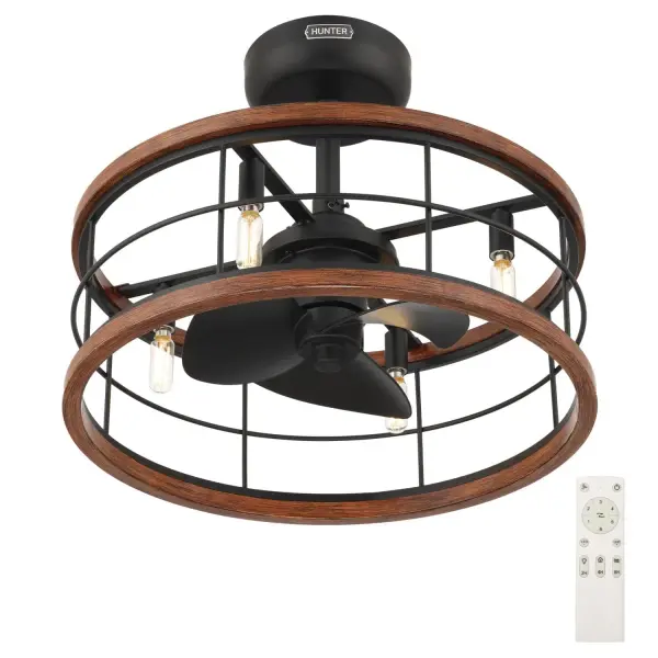 Breathe new life into small spaces with the Bridgette Fandelier from Hunter. Perfect for design-savvy shoppers, this multi-functional fixture beautifully unites brilliant lighting and powerful air circulation—maximizing style without sacrificing space. Energy-efficient and space-saving, the Bridgette Fandelier brings comfort and sophistication to modern interiors with its refined aesthetic. Discover how Hunter's innovative fan-light designs blend elegance and performance, transforming your home into a space that's uniquely yours. Built with our SureSpeed® Guarantee to deliver faster airflow you can feel. Sleek, space-saving design combines cooling airflow and bright light. Breeze Mode mimics natural wind patterns for added indoor comfort. Six-speed remote puts airflow and lighting at your fingertips. AIRFLOW YOU FEEL: Built with our SureSpeed® Guarantee, this fan delivers high airflow velocity while maintaining quiet, wobble-free performance. QUICK SETUP: Built as a complete fixture, this model is not compatible with Hunter accessory. FLAT CEILING COMPATIBLE: Installs easily on flat ceilings up to 8 feet high — not compatible with angled or sloped ceilings. VERSATILE AESTHETIC: Pairs beautifully with modern, industrial, and farmhouse decor — perfect for bedrooms, offices, and cozy living spaces. TWO-IN-ONE FUNCTIONALITY: Enjoy powerful airflow and room-brightening light in one stylish fixture. SECURITY MODE: Automatically turns lights on every 2 hours to give the appearance that someone's home—2, 4, or 8-hour timer settings to power down for energy savings. BREEZE MODE: Simulates the ebb and flow of a natural breeze—so you can fine-tune your comfort from gentle to powerful, just the way you like it. REMOTE INCLUDED: Adjust fan speeds, lighting, Breeze Mode, and timer settings with the included remote. DIMMABLE LIGHTING: Customize the room's ambiance with dimmable light for every function and mood. ELEVATED LOOK IN A COMPACT SIZE: This small-space fandelier delivers designer style and efficient functionality in one chic package. DEPENDABLE WARRANTY: Backed by a two-year limited warranty from Hunter — a trusted name in ceiling comfort for over 140 years. *Based on testing conducted January 2023 comparing the average high-speed airflow velocity of Hunter SureSpeed ceiling fans and the best-selling online models for leading competitors.