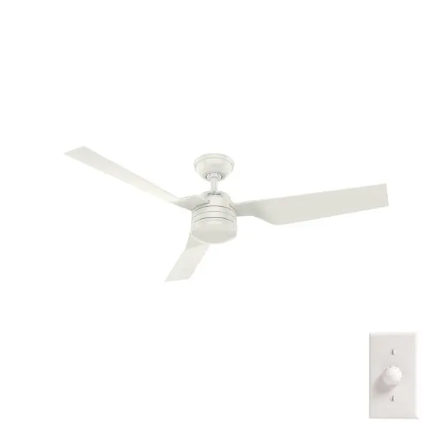 The Cabo Frio modern ceiling fan is damp-rated, making it perfect for covered outdoor spaces as well as indoor spaces. This outdoor ceiling fan comes with a wall control for easy adjustments to the fan's three speeds and on/off functionality. It features WhisperWind® motor technology to deliver ultra-powerful air movement with whisper-quiet performance. Available in three finishes, the Cabo Frio large ceiling fan without light adds a finishing touch to modern industrial rooms including bedrooms, patios, garages, and living rooms. WhisperWind® whisper-quiet motor. Damp-rated for covered outdoor spaces No light kit or bulbs included Wall control included WHISPER-QUIET MOTOR: 3-speed, WhisperWind® reversible motor for optimal performance in summer and winter. DAMP-RATED: A great option for covered patios, screened porches, and other areas that are not directly exposed to rain, snow, water, or moisture. EASY CONTROL FUNCTION: Use the control to adjust the fan speed. LARGE ROOM FAN: Ideal size for spaces like living rooms and bedrooms. STANDARD PROFILE MOUNTING: 3 inch downrod included. 140 YEARS OF QUALITY: Cutting-edge technology, American engineered, and ETL/UL tested for the highest safety standards — All backed by a limited lifetime motor warranty for peace of mind. COMPATIBLE ACCESSORIES: Works with Hunter and Casablanca accessories, not including Hunter Original® accessories WARRANTY: Limited Lifetime Motor Warranty backed by the only company with over 140 years in the fan business - alternate view