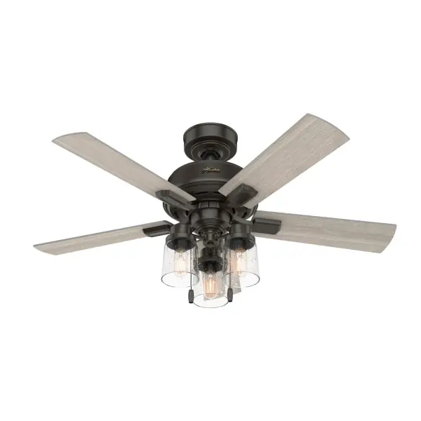 The Hartland combines rustic charm with modern efficiency, featuring clear seeded glass, Edison LED bulbs, and impressive 83 CFM/W airflow. Its Noble Bronze finish and light gray oak blades create authentic farmhouse appeal for casual spaces.