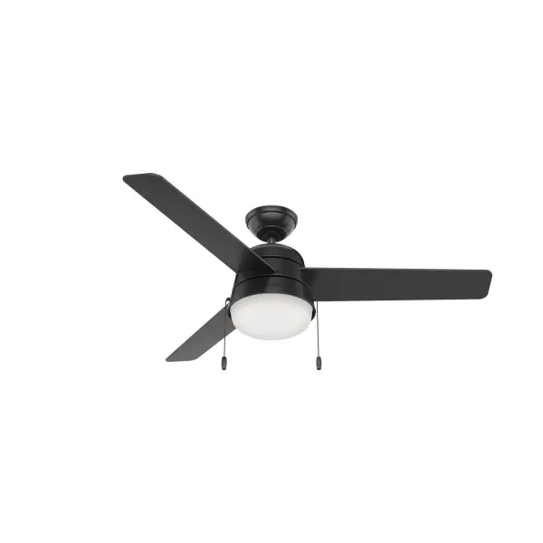 The Aker outdoor ceiling fan keeps your covered porches and patios cool and stylish. Inspired by Scandinavian modern design, its soft lines give it a transitional look that can be used in various style rooms, from Mid-Century modern to farmhouse style. The included pull chains make it easy to control your fan and fan light functions. The Aker is available in a variety of finishes, sizes, and indoor and outdoor ratings, letting you create a cohesive style throughout your home. WhisperWind® whisper-quiet motor. Damp-rated for covered outdoor spaces 2 bulbs included Pull chains included WHISPER-QUIET MOTOR: 3-speed, WhisperWind® reversible motor for optimal performance in summer and winter. DROOP-FREE BLADES: Made from durable materials to ensure no blade drooping Damp-rated ceiling fans are a great option for covered patios, screened porches, and other areas that are not directly exposed to rain, snow, water, or moisture LARGE ROOM FAN: Ideal size for spaces like living rooms and bedrooms. STANDARD PROFILE MOUNTING: 3 inch downrod included. 140 YEARS OF QUALITY: Cutting-edge technology, American engineered, and ETL/UL tested for the highest safety standards — All backed by a limited lifetime motor warranty for peace of mind. COMPATIBLE ACCESSORIES: Works with Hunter and Casablanca accessories, not including Hunter Original® accessories WARRANTY: Limited Lifetime Motor Warranty backed by the only company with over 140 years in the fan business
