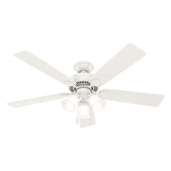 The 52-inch Swanson casual ceiling fan is an ideal fan for large rooms like bedrooms and living rooms. As a part of the Professional Series, the Swanson Collection is available in a variety of sizes, finishes, and light kit combinations. You can add this Hunter ceiling fan to every room in your home knowing it's wobble free, whisper quiet, and long lasting. WhisperWind® whisper-quiet motor. Rated for indoor use only 3 bulbs included Pull chains included WHISPER-QUIET MOTOR: 3-speed, WhisperWind® reversible motor for optimal performance in summer and winter. INDOOR FANS: Great for bedrooms, offices and great rooms. Make sure you get the right size for the best cooling efficiency. LARGE ROOM FAN: Ideal size for spaces like living rooms and bedrooms. STANDARD PROFILE MOUNTING: 2 inch downrod included. 140 YEARS OF QUALITY: Cutting-edge technology, American engineered, and ETL/UL tested for the highest safety standards — All backed by a limited lifetime motor warranty for peace of mind. COMPATIBLE ACCESSORIES: Works with Hunter and Casablanca accessories, not including Hunter Original® accessories. WARRANTY: Limited Lifetime Motor Warranty backed by the only company with over 140 years in the fan business.