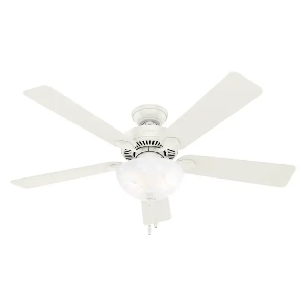 The 52-inch Swanson ceiling fan features easy-to-use pull chains and energy efficient LED light.You can install this Hunter fan to every room in your home knowing it's wobble free, whisper quiet, and long lasting. As a part of the Professional Series, the Swanson Collection is available in a variety of sizes, finishes, and light kit combinations. WhisperWind® whisper-quiet motor. Rated for indoor use only 2 bulbs included Pull chains included WHISPER-QUIET MOTOR: 3-speed, WhisperWind® reversible motor for optimal performance in summer and winter. INDOOR FANS: Great for bedrooms, offices and great rooms. Make sure you get the right size for the best cooling efficiency. LARGE ROOM FAN: Ideal size for spaces like living rooms and bedrooms. STANDARD PROFILE MOUNTING: 2 inch downrod included. 140 YEARS OF QUALITY: Cutting-edge technology, American engineered, and ETL/UL tested for the highest safety standards — All backed by a limited lifetime motor warranty for peace of mind. COMPATIBLE ACCESSORIES: Works with Hunter and Casablanca accessories, not including Hunter Original® accessories. WARRANTY: Limited Lifetime Motor Warranty backed by the only company with over 140 years in the fan business.