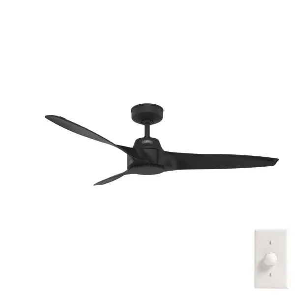 Add modern flair to your home. The 52-inch Mosley ceiling fan's soft, curved blades achieve an unforgettable look. Fashion this modern fan in both your indoor and outdoor spaces – whether they're modern or industrial. Mosley's style is one-of-a-kind and so is its performance. Equipped with our Surespeed® technology, this fan keeps you cool. Built with our SureSpeed® Guarantee to deliver faster airflow you can feel WhisperWind® whisper-quiet motor. Damp-rated for covered outdoor spaces No light kit or bulbs included AIRFLOW YOU FEEL: Built with our SureSpeed® Guarantee to deliver over 33% higher air velocity than leading competitors* while maintaining quiet, wobble-free performance. WHISPER-QUIET MOTOR: 3-speed, WhisperWind® reversible motor for optimal performance in summer and winter. DROOP-FREE BLADES: Made from durable materials to ensure no blade drooping EASY CONTROL FUNCTION: Use the control to adjust the fan speed. LARGE ROOM FAN: Ideal size for spaces like living rooms and bedrooms. STANDARD PROFILE MOUNTING: 2 inch downrod included. 140 YEARS OF QUALITY: Cutting-edge technology, American engineered, and ETL/UL tested for the highest safety standards — All backed by a limited lifetime motor warranty for peace of mind. COMPATIBLE ACCESSORIES: Works with Hunter and Casablanca accessories, not including Hunter Original® accessories. WARRANTY: Limited Lifetime Motor Warranty backed by the only company with over 140 years in the fan business. *Based on testing conducted January 2023 comparing the average high-speed airflow velocity of Hunter SureSpeed ceiling fans and the best-selling online models for leading competitors.