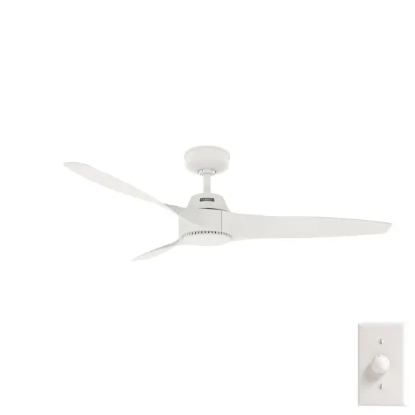 Add modern flair to your home. The 52-inch Mosley ceiling fan's soft, curved blades achieve an unforgettable look. Fashion this modern fan in both your indoor and outdoor spaces – whether they're modern or industrial. Mosley's style is one-of-a-kind and so is its performance. Equipped with our Surespeed® technology, this fan keeps you cool. Built with our SureSpeed® Guarantee to deliver faster airflow you can feel WhisperWind® whisper-quiet motor. Damp-rated for covered outdoor spaces No light kit or bulbs included AIRFLOW YOU FEEL: Built with our SureSpeed® Guarantee to deliver over 33% higher air velocity than leading competitors* while maintaining quiet, wobble-free performance. WHISPER-QUIET MOTOR: 3-speed, WhisperWind® reversible motor for optimal performance in summer and winter. DROOP-FREE BLADES: Made from durable materials to ensure no blade drooping EASY CONTROL FUNCTION: Use the control to adjust the fan speed. LARGE ROOM FAN: Ideal size for spaces like living rooms and bedrooms. STANDARD PROFILE MOUNTING: 2 inch downrod included. 140 YEARS OF QUALITY: Cutting-edge technology, American engineered, and ETL/UL tested for the highest safety standards — All backed by a limited lifetime motor warranty for peace of mind. COMPATIBLE ACCESSORIES: Works with Hunter and Casablanca accessories, not including Hunter Original® accessories. WARRANTY: Limited Lifetime Motor Warranty backed by the only company with over 140 years in the fan business. *Based on testing conducted January 2023 comparing the average high-speed airflow velocity of Hunter SureSpeed ceiling fans and the best-selling online models for leading competitors. - alternate view