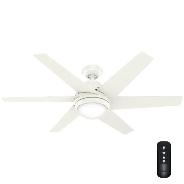 The alignment and shape of the fan blades give the Sotto modern ceiling fan the feeling of perpetual movement, making it a stunning fixture when it's on or off. Built with our SureSpeed® Guarantee, the Sotto provides optimized, high-speed cooling in bedrooms, living rooms, and bonus rooms. Built with our SureSpeed® Guarantee to deliver faster airflow you can feel WhisperWind® whisper-quiet motor. Rated for indoor use only 2 bulbs included AIRFLOW YOU FEEL: Built with our SureSpeed® Guarantee to deliver over 33% higher air velocity than leading competitors* while maintaining quiet, wobble-free performance. WHISPER-QUIET MOTOR: 3-speed, WhisperWind® reversible motor for optimal performance in summer and winter. INDOOR FANS: Great for bedrooms, offices and great rooms. Make sure you get the right size for the best cooling efficiency. EASY CONTROL FUNCTION: Use the control to adjust the fan speed and dim the light. LARGE ROOM FAN: Ideal size for spaces like living rooms and bedrooms. STANDARD PROFILE MOUNTING: 3 inch downrod included. 140 YEARS OF QUALITY: Cutting-edge technology, American engineered, and ETL/UL tested for the highest safety standards — All backed by a limited lifetime motor warranty for peace of mind. COMPATIBLE ACCESSORIES: Works with Hunter and Casablanca accessories, not including Hunter Original® accessories. WARRANTY: Limited Lifetime Motor Warranty backed by the only company with over 140 years in the fan business. *Based on testing conducted January 2023 comparing the average high-speed airflow velocity of Hunter SureSpeed ceiling fans and the best-selling online models for leading competitors.