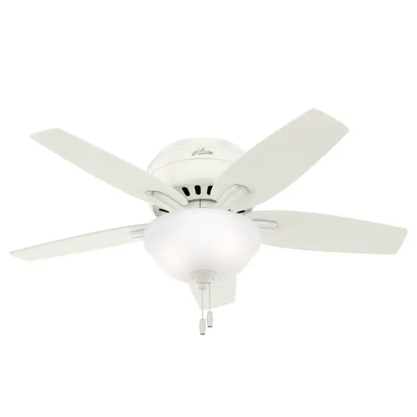 The Newsome 42" ceiling fan combines efficient cooling with integrated lighting in a space-saving design. Its WhisperWind motor delivers impressive airflow (1798 CFM) while maintaining quiet operation, making it ideal for bedrooms and small spaces.