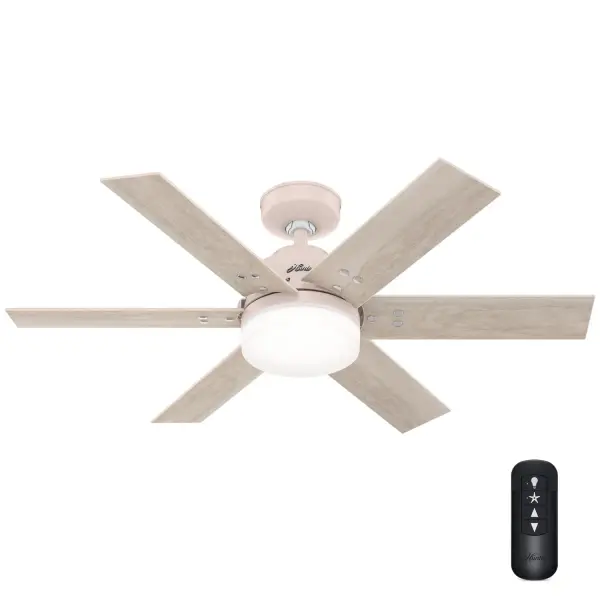 Small in size, but big in cooling power. Built with our SureSpeed® Guarantee, the Pacer small room ceiling fan packs a punch and delivers airflow you can feel. The Pacer blends modern design with rustic elements like rivets and rustic wood blade finishes for a look that's at home in a farmhouse or bohemian-style space. Built with our SureSpeed® Guarantee to deliver faster airflow you can feel WhisperWind® whisper-quiet motor. Rated for indoor use only 2 bulbs included AIRFLOW YOU FEEL: Built with our SureSpeed® Guarantee to deliver over 33% higher air velocity than leading competitors* while maintaining quiet, wobble-free performance. WHISPER-QUIET MOTOR: 3-speed, WhisperWind® reversible motor for optimal performance in summer and winter. INDOOR FANS: Great for bedrooms, offices and great rooms. Make sure you get the right size for the best cooling efficiency. EASY CONTROL FUNCTION: Use the control to adjust the fan speed and dim the light. SMALL ROOM FAN: Ideal size for home offices, laundry rooms, and bedrooms. STANDARD PROFILE MOUNTING: 3 inch downrod included. 140 YEARS OF QUALITY: Cutting-edge technology, American engineered, and ETL/UL tested for the highest safety standards — All backed by a limited lifetime motor warranty for peace of mind. COMPATIBLE ACCESSORIES: Works with Hunter and Casablanca accessories, not including Hunter Original® accessories. WARRANTY: Limited Lifetime Motor Warranty backed by the only company with over 140 years in the fan business. *Based on testing conducted January 2023 comparing the average high-speed airflow velocity of Hunter SureSpeed ceiling fans and the best-selling online models for leading competitors.