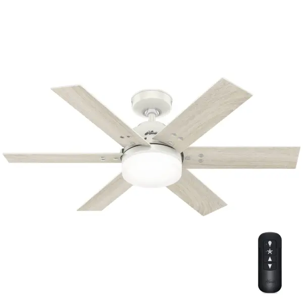 Small in size, but big in cooling power. Built with our SureSpeed® Guarantee, the Pacer small room ceiling fan packs a punch and delivers airflow you can feel. The Pacer blends modern design with rustic elements like rivets and rustic wood blade finishes for a look that's at home in a farmhouse or bohemian-style space. Built with our SureSpeed® Guarantee to deliver faster airflow you can feel WhisperWind® whisper-quiet motor. Rated for indoor use only 2 bulbs included AIRFLOW YOU FEEL: Built with our SureSpeed® Guarantee to deliver over 33% higher air velocity than leading competitors* while maintaining quiet, wobble-free performance. WHISPER-QUIET MOTOR: 3-speed, WhisperWind® reversible motor for optimal performance in summer and winter. INDOOR FANS: Great for bedrooms, offices and great rooms. Make sure you get the right size for the best cooling efficiency. EASY CONTROL FUNCTION: Use the control to adjust the fan speed and dim the light. SMALL ROOM FAN: Ideal size for home offices, laundry rooms, and bedrooms. STANDARD PROFILE MOUNTING: 3 inch downrod included. 140 YEARS OF QUALITY: Cutting-edge technology, American engineered, and ETL/UL tested for the highest safety standards — All backed by a limited lifetime motor warranty for peace of mind. COMPATIBLE ACCESSORIES: Works with Hunter and Casablanca accessories, not including Hunter Original® accessories. WARRANTY: Limited Lifetime Motor Warranty backed by the only company with over 140 years in the fan business. *Based on testing conducted January 2023 comparing the average high-speed airflow velocity of Hunter SureSpeed ceiling fans and the best-selling online models for leading competitors. - alternate view