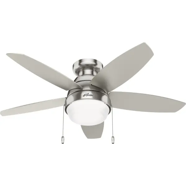 A small fan with big mid-century modern influences. The Lilliana combines simple design with subtle asymmetrical detailing for a look that adds a mid-century modern vibe to small spaces that need a statement piece. Built with our SureSpeed® Guarantee, this small ceiling fan packs a punch with its airflow performance as well as its design. Built with our SureSpeed® Guarantee to deliver faster airflow you can feel WhisperWind® whisper-quiet motor. Rated for indoor use only 2 bulbs included AIRFLOW YOU FEEL: Built with our SureSpeed® Guarantee to deliver over 33% higher air velocity than leading competitors* while maintaining quiet, wobble-free performance. WHISPER-QUIET MOTOR: 3-speed, WhisperWind® reversible motor for optimal performance in summer and winter. SMALL ROOM FAN: Ideal size for home offices, laundry rooms, and bedrooms. LOW PROFILE MOUNTING: Designed to fit flush against ceilings less than 9 feet high. 140 YEARS OF QUALITY: Cutting-edge technology, American engineered, and ETL/UL tested for the highest safety standards — All backed by a limited lifetime motor warranty for peace of mind. COMPATIBLE ACCESSORIES: Works with Hunter and Casablanca accessories, not including Hunter Original® accessories. WARRANTY: Limited Lifetime Motor Warranty backed by the only company with over 140 years in the fan business. *Based on testing conducted January 2023 comparing the average high-speed airflow velocity of Hunter SureSpeed ceiling fans and the best-selling online models for leading competitors. - alternate view