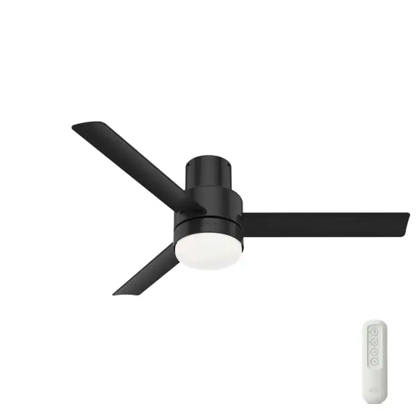 The simple design and clean lines of the Gilmour outdoor ceiling fan complement your casual, modern covered porches and patios. The Matte White finish adds a bright, clean look while the Flat Matte Black finish adds a bold one. This large ceiling fan fits close to the ceiling to provide optimal performance in rooms with low ceilings without sacrificing style or head room. Built with our SureSpeed® Guarantee to deliver faster airflow you can feel WhisperWind® whisper-quiet motor. Damp-rated for covered outdoor spaces 2 bulbs included AIRFLOW YOU FEEL: Built with our SureSpeed® Guarantee to deliver over 33% higher air velocity than leading competitors* while maintaining quiet, wobble-free performance. WHISPER-QUIET MOTOR: 4-speed, WhisperWind® reversible motor for optimal performance in summer and winter. DAMP-RATED: A great option for covered patios, screened porches, and other areas that are not directly exposed to rain, snow, water, or moisture. EASY CONTROL FUNCTION: Use the control to adjust the fan speed and dim the light. LARGE ROOM FAN: Ideal size for spaces like living rooms and bedrooms. LOW PROFILE MOUNTING: Designed to fit flush against ceilings less than 9 feet high. 140 YEARS OF QUALITY: Cutting-edge technology, American engineered, and ETL/UL tested for the highest safety standards — All backed by a limited lifetime motor warranty for peace of mind. COMPATIBLE ACCESSORIES: Works with Hunter and Casablanca accessories, not including Hunter Original® accessories. WARRANTY: Limited Lifetime Motor Warranty backed by the only company with over 140 years in the fan business *Based on testing conducted January 2023 comparing the average high-speed airflow velocity of Hunter SureSpeed ceiling fans and the best-selling online models for leading competitors. - alternate view