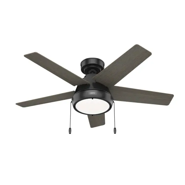 The Burroughs is an all-around cool fan. Its organic modern design is sleek but features subtle geometric inspirations and wood grain blade finishes for a balanced look. This modern ceiling fan is built with our SureSpeed® Guarantee, delivering optimized, high-speed airflow you'll appreciate in your small spaces during warmer months. Built with our SureSpeed® Guarantee to deliver faster airflow you can feel WhisperWind® whisper-quiet motor. Rated for indoor use only 2 bulbs included AIRFLOW YOU FEEL: Built with our SureSpeed® Guarantee to deliver over 33% higher air velocity than leading competitors* while maintaining quiet, wobble-free performance. WHISPER-QUIET MOTOR: 3-speed, WhisperWind® reversible motor for optimal performance in summer and winter. INDOOR FANS: Great for bedrooms, offices and great rooms. Make sure you get the right size for the best cooling efficiency. SMALL ROOM FAN: Ideal size for home offices, laundry rooms, and bedrooms. STANDARD PROFILE MOUNTING: 2 inch downrod included. 140 YEARS OF QUALITY: Cutting-edge technology, American engineered, and ETL/UL tested for the highest safety standards — All backed by a limited lifetime motor warranty for peace of mind. COMPATIBLE ACCESSORIES: Works with Hunter and Casablanca accessories, not including Hunter Original® accessories. WARRANTY: Limited Lifetime Motor Warranty backed by the only company with over 140 years in the fan business. *Based on testing conducted January 2023 comparing the average high-speed airflow velocity of Hunter SureSpeed ceiling fans and the best-selling online models for leading competitors.