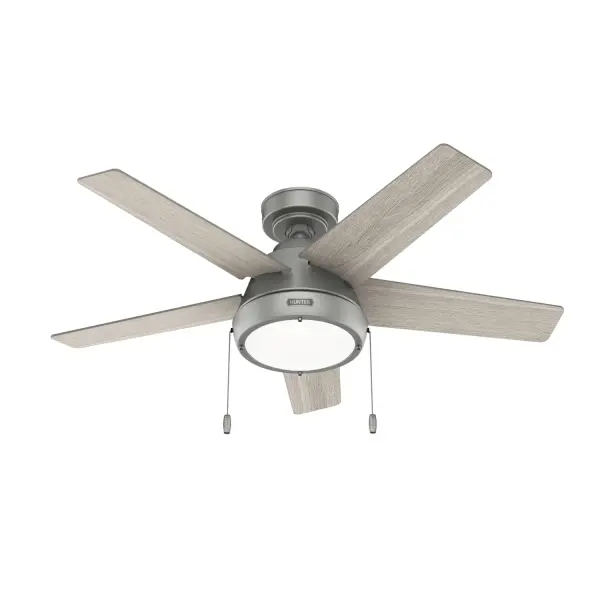 The Burroughs is an all-around cool fan. Its organic modern design is sleek but features subtle geometric inspirations and wood grain blade finishes for a balanced look. This modern ceiling fan is built with our SureSpeed® Guarantee, delivering optimized, high-speed airflow you'll appreciate in your small spaces during warmer months. Built with our SureSpeed® Guarantee to deliver faster airflow you can feel WhisperWind® whisper-quiet motor. Rated for indoor use only 2 bulbs included AIRFLOW YOU FEEL: Built with our SureSpeed® Guarantee to deliver over 33% higher air velocity than leading competitors* while maintaining quiet, wobble-free performance. WHISPER-QUIET MOTOR: 3-speed, WhisperWind® reversible motor for optimal performance in summer and winter. INDOOR FANS: Great for bedrooms, offices and great rooms. Make sure you get the right size for the best cooling efficiency. SMALL ROOM FAN: Ideal size for home offices, laundry rooms, and bedrooms. STANDARD PROFILE MOUNTING: 2 inch downrod included. 140 YEARS OF QUALITY: Cutting-edge technology, American engineered, and ETL/UL tested for the highest safety standards — All backed by a limited lifetime motor warranty for peace of mind. COMPATIBLE ACCESSORIES: Works with Hunter and Casablanca accessories, not including Hunter Original® accessories. WARRANTY: Limited Lifetime Motor Warranty backed by the only company with over 140 years in the fan business. *Based on testing conducted January 2023 comparing the average high-speed airflow velocity of Hunter SureSpeed ceiling fans and the best-selling online models for leading competitors. - alternate view