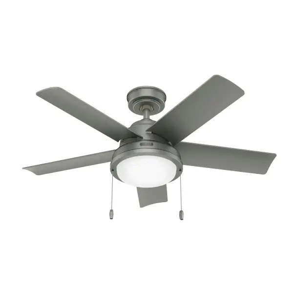 Our Seawall ceiling fan is the perfect accent for your covered patio, gazebo, or porch. Outfitted with LED lighting and a pull chain, this wet-rated ceiling fan is built with moisture-resistant motors and durable blades, making it tough enough to withstand direct exposure to rain, snow, or ice. Lend an air of casual elegance to any transitional space with the Seawall fan. WeatherMax® coastal-rated fans ensure corrosion resistance in harsh, outdoor weather. Built with our SureSpeed® Guarantee to deliver faster airflow you can feel. WhisperWind® whisper-quiet motor. 2 bulbs included CORROSION-RESISTANT: Engineered for the Elements®, WeatherMax® outdoor ceiling fans resist corrosion from water and salt air, backed by a 3-year finish warranty. WHISPER-QUIET MOTOR: 3-speed, WhisperWind® reversible motor for optimal performance in summer and winter. DROOP-FREE BLADES: Made from durable materials to ensure no blade drooping. SMALL ROOM FAN: Ideal size for home offices, laundry rooms, and bedrooms. STANDARD PROFILE MOUNTING: 4 inch downrod included. 140 YEARS OF QUALITY: Cutting-edge technology, American engineered, and ETL/UL tested for the highest safety standards — All backed by a limited lifetime motor warranty for peace of mind. COMPATIBLE ACCESSORIES: Works with Hunter and Casablanca accessories, not including Hunter Original® accessories. WARRANTY: Limited Lifetime Motor Warranty backed by the only company with over 140 years in the fan business. *Based on testing conducted January 2023 comparing the average high-speed airflow velocity of Hunter SureSpeed ceiling fans and the best-selling online models for leading competitors.