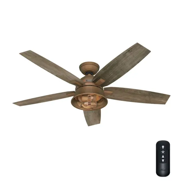 Powerful performance with a memorable design. Rustic finishes and wood grain detailing come together to form the 52-inch Hampshire ceiling fan. Influenced by farmhouse design, this fan brings the outdoorsy, rustic spirit inside to your favorite large rooms. Equipped with our SureSpeed® Guarantee, the Millington keeps your indoor spaces cool – without the noise. Built with our SureSpeed® Guarantee to deliver faster airflow you can feel WhisperWind® whisper-quiet motor. Rated for indoor use only 2 bulbs included AIRFLOW YOU FEEL: Built with our SureSpeed® Guarantee to deliver over 33% higher air velocity than leading competitors* while maintaining quiet, wobble-free performance. WHISPER-QUIET MOTOR: 3-speed, WhisperWind® reversible motor for optimal performance in summer and winter. INDOOR FANS: Great for bedrooms, offices and great rooms. Make sure you get the right size for the best cooling efficiency. EASY CONTROL FUNCTION: Use the control to adjust the fan speed and dim the light. LARGE ROOM FAN: Ideal size for spaces like living rooms and bedrooms. STANDARD PROFILE MOUNTING: 2 inch downrod included. 140 YEARS OF QUALITY: Cutting-edge technology, American engineered, and ETL/UL tested for the highest safety standards — All backed by a limited lifetime motor warranty for peace of mind. COMPATIBLE ACCESSORIES: Works with Hunter and Casablanca accessories, not including Hunter Original® accessories WARRANTY: Limited Lifetime Motor Warranty backed by the only company with over 140 years in the fan business. *Based on testing conducted January 2023 comparing the average high-speed airflow velocity of Hunter SureSpeed ceiling fans and the best-selling online models for leading competitors.
