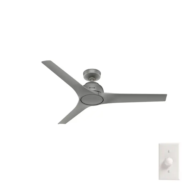 The Gallegos damp-rated ceiling fan is the must-have modern accent for your covered porch, patio, or large indoor spaces. Designed to keep your place looking—and feeling—cool all year round, the Gallegos delivers a quiet, smooth performance in a sophisticated style. Our 3-speed WhisperWind® reversible motor and SureSpeed® Guarantee make this ceiling fan the total package. Built with our SureSpeed® Guarantee to deliver faster airflow you can feel WhisperWind® whisper-quiet motor. Damp-rated for covered outdoor spaces No light kit or bulbs included AIRFLOW YOU FEEL: Built with our SureSpeed® Guarantee to deliver over 33% higher air velocity than leading competitors* while maintaining quiet, wobble-free performance. WHISPER-QUIET MOTOR: 3-speed, WhisperWind® reversible motor for optimal performance in summer and winter. DROOP-FREE BLADES: Made from durable materials to ensure no blade drooping EASY CONTROL FUNCTION: Use the control to adjust the fan speed. LARGE ROOM FAN: Ideal size for spaces like living rooms and bedrooms. STANDARD PROFILE MOUNTING: 2 inch downrod included. 140 YEARS OF QUALITY: Cutting-edge technology, American engineered, and ETL/UL tested for the highest safety standards — All backed by a limited lifetime motor warranty for peace of mind. COMPATIBLE ACCESSORIES: Works with Hunter and Casablanca accessories, not including Hunter Original® accessories WARRANTY: Limited Lifetime Motor Warranty backed by the only company with over 140 years in the fan business *Based on testing conducted January 2023 comparing the average high-speed airflow velocity of Hunter SureSpeed ceiling fans and the best-selling online models for leading competitors. - alternate view