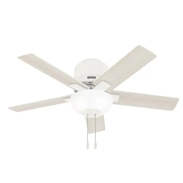 Capture attention in your small spaces. The 44-inch Fitzgerald packs style and performance into one fixture. This ceiling fan's casual, modern design spruces up your favorite spaces, and our SureSpeed® guarantee keeps you cool. Plus, Fitzgerald's low-profile design makes it ideal for low-clearance spaces. Built with our SureSpeed® Guarantee to deliver faster airflow you can feel WhisperWind® whisper-quiet motor. Rated for indoor use only 3 bulbs included AIRFLOW YOU FEEL: Built with our SureSpeed® Guarantee to deliver over 33% higher air velocity than leading competitors* while maintaining quiet, wobble-free performance. WHISPER-QUIET MOTOR: 3-speed, WhisperWind® reversible motor for optimal performance in summer and winter. INDOOR FANS: Great for bedrooms, offices and great rooms. Make sure you get the right size for the best cooling efficiency. SMALL ROOM FAN: Ideal size for home offices, laundry rooms, and bedrooms. LOW PROFILE MOUNTING: Designed to fit flush against ceilings less than 9 feet high. 140 YEARS OF QUALITY: Cutting-edge technology, American engineered, and ETL/UL tested for the highest safety standards — All backed by a limited lifetime motor warranty for peace of mind. COMPATIBLE ACCESSORIES: Works with Hunter and Casablanca accessories, not including Hunter Original® accessories. WARRANTY: Limited Lifetime Motor Warranty backed by the only company with over 140 years in the fan business. *Based on testing conducted January 2023 comparing the average high-speed airflow velocity of Hunter SureSpeed ceiling fans and the best-selling online models for leading competitors.
