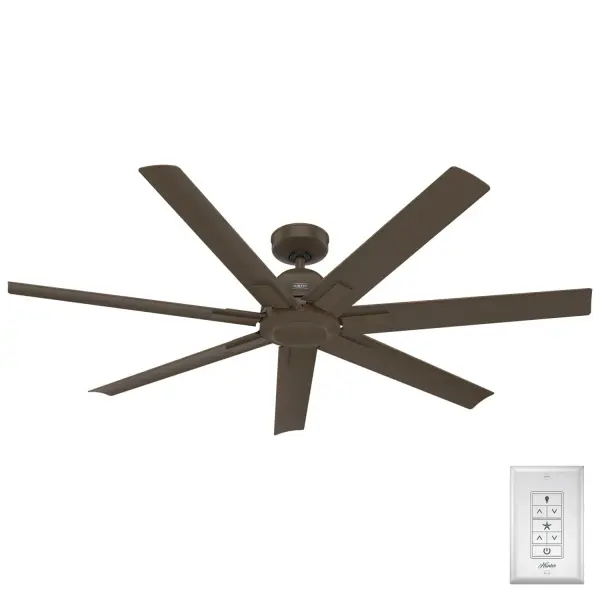 A must for your patio. The 60-inch Downtown ceiling fan keeps the air moving in both your indoor and outdoor spaces. This modern and industrial fan brings a clean design to large spaces. Featuring our exclusive Surespeed® technology, the Downtown Ceiling fan keeps your porches and pergolas stylish and cool. Hunter's ENERGY STAR® certified ceiling fans are 64% more energy efficient.* Built with our SureSpeed® Guarantee to deliver faster airflow you can feel Installation made easy with Hunter's 3D InterActive Guide. Damp-rated for covered outdoor spaces ENERGY EFFICIENT: Hunter's ENERGY STAR® certified ceiling fans are 64% more efficient on average than conventional fans* while helping you save you money on cooling costs. AIRFLOW YOU FEEL: Built with our SureSpeed® Guarantee to deliver over 33% higher air velocity than leading competitors* while maintaining quiet, wobble-free performance. DROOP-FREE BLADES: Made from durable materials to ensure no blade drooping DIGITAL MANUAL: Installation made easy with Hunter's 3D InterActive Guide—just scan the QR code for quick setup. EASY CONTROL FUNCTION: Use the control to adjust the fan speed. WHISPER-QUIET MOTOR: 6-speed, DC reversible motor for optimal performance in summer and winter. GREAT ROOM FAN: Ideal size for great rooms, open concept spaces, and lofts. STANDARD PROFILE MOUNTING: 6 inch downrod included. 140 YEARS OF QUALITY: Cutting-edge technology, American engineered, and ETL/UL tested for the highest safety standards — All backed by a limited lifetime motor warranty for peace of mind. COMPATIBLE ACCESSORIES: Works with Hunter and Casablanca accessories, not including Hunter Original® accessories. WARRANTY: Limited Lifetime Motor Warranty backed by the only company with over 140 years in the fan business. *Based on testing conducted January 2023 comparing the average high-speed airflow velocity of Hunter SureSpeed ceiling fans and the best-selling online models for leading competitors.