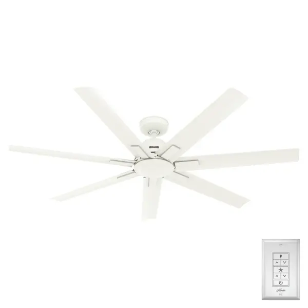 A must for your patio. The 60-inch Downtown ceiling fan keeps the air moving in both your indoor and outdoor spaces. This modern and industrial fan brings a clean design to large spaces. Featuring our exclusive Surespeed® technology, the Downtown Ceiling fan keeps your porches and pergolas stylish and cool. Hunter's ENERGY STAR® certified ceiling fans are 64% more energy efficient.* Built with our SureSpeed® Guarantee to deliver faster airflow you can feel Installation made easy with Hunter's 3D InterActive Guide. Damp-rated for covered outdoor spaces ENERGY EFFICIENT: Hunter's ENERGY STAR® certified ceiling fans are 64% more efficient on average than conventional fans* while helping you save you money on cooling costs. AIRFLOW YOU FEEL: Built with our SureSpeed® Guarantee to deliver over 33% higher air velocity than leading competitors* while maintaining quiet, wobble-free performance. DROOP-FREE BLADES: Made from durable materials to ensure no blade drooping DIGITAL MANUAL: Installation made easy with Hunter's 3D InterActive Guide—just scan the QR code for quick setup. EASY CONTROL FUNCTION: Use the control to adjust the fan speed. WHISPER-QUIET MOTOR: 6-speed, DC reversible motor for optimal performance in summer and winter. GREAT ROOM FAN: Ideal size for great rooms, open concept spaces, and lofts. STANDARD PROFILE MOUNTING: 6 inch downrod included. 140 YEARS OF QUALITY: Cutting-edge technology, American engineered, and ETL/UL tested for the highest safety standards — All backed by a limited lifetime motor warranty for peace of mind. COMPATIBLE ACCESSORIES: Works with Hunter and Casablanca accessories, not including Hunter Original® accessories. WARRANTY: Limited Lifetime Motor Warranty backed by the only company with over 140 years in the fan business. *Based on testing conducted January 2023 comparing the average high-speed airflow velocity of Hunter SureSpeed ceiling fans and the best-selling online models for leading competitors. - alternate view