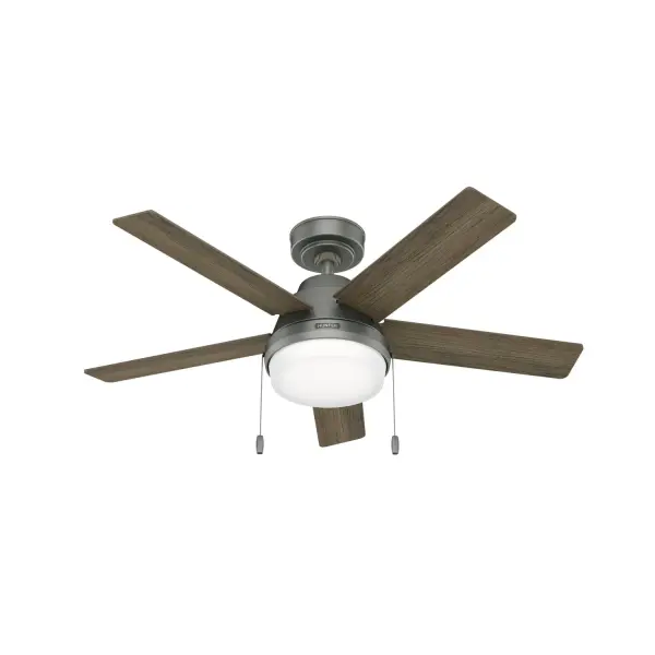 The perfect adornment for your home's transitional small spaces, the Locke ceiling fan delivers optimized, high-speed airflow you can feel. Built with our SureSpeed® Guarantee, the Locke with matte silver base is an attractive ceiling fan and LED light combo designed to maintain a quiet, wobble-free performance. Built with our SureSpeed® Guarantee to deliver faster airflow you can feel. WhisperWind® whisper-quiet motor. Rated for indoor use only 2 bulbs included AIRFLOW YOU FEEL: Built with our SureSpeed® Guarantee to deliver over 33% higher air velocity than leading competitors* while maintaining quiet, wobble-free performance. WHISPER-QUIET MOTOR: 3-speed, WhisperWind® reversible motor for optimal performance in summer and winter. INDOOR FANS: Great for bedrooms, offices and great rooms. Make sure you get the right size for the best cooling efficiency. SMALL ROOM FAN: Ideal size for home offices, laundry rooms, and bedrooms. STANDARD PROFILE MOUNTING: 3 inch downrod included. 140 YEARS OF QUALITY: Cutting-edge technology, American engineered, and ETL/UL tested for the highest safety standards — All backed by a limited lifetime motor warranty for peace of mind. COMPATIBLE ACCESSORIES: Works with Hunter and Casablanca accessories, not including Hunter Original® accessories. WARRANTY: Limited Lifetime Motor Warranty backed by the only company with over 140 years in the fan business. *Based on testing conducted January 2023 comparing the average high-speed airflow velocity of Hunter SureSpeed ceiling fans and the best-selling online models for leading competitors.