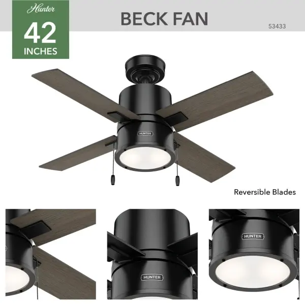 Beck 42" Ceiling Fan with LED Light in Matte Black - Image 7