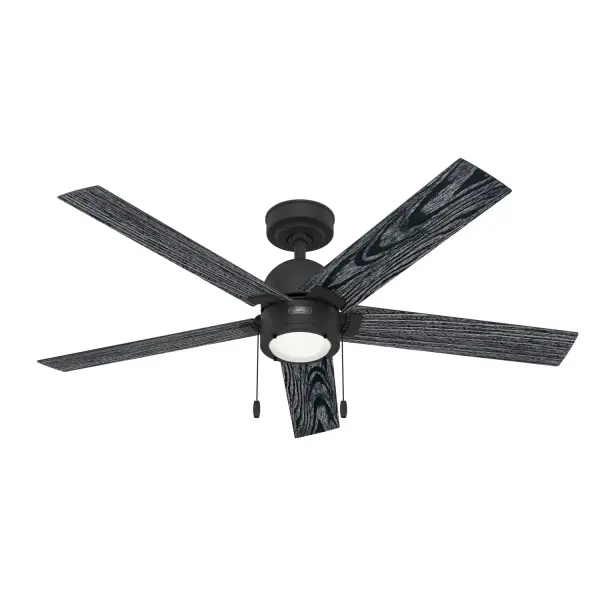 The Erling 52 inch ceiling fan with LED light will make a fantastic addition to your space. A beautiful fan with a modern rustic look and Hunter's SureSpeed® Guarantee, this fan was engineered to deliver optimized airflow to your home's smaller spaces and could be a perfect match for the decor of your office, guest room, or kitchen. As easy to install as it is to admire, the Erling is a smart choice to stay cool. Built with our SureSpeed® Guarantee to deliver faster airflow you can feel WhisperWind® whisper-quiet motor. Rated for indoor use only 1 bulbs included AIRFLOW YOU FEEL: Built with our SureSpeed® Guarantee to deliver over 33% higher air velocity than leading competitors* while maintaining quiet, wobble-free performance. WHISPER-QUIET MOTOR: 3-speed, WhisperWind® reversible motor for optimal performance in summer and winter. LIGHT OUTPUT: Provides bright, white light. STANDARD PROFILE MOUNTING: 4 inch downrod included. LARGE ROOM FAN: Ideal size for spaces like living rooms and bedrooms. 140 YEARS OF QUALITY: Cutting-edge technology, American engineered, and ETL/UL tested for the highest safety standards — All backed by a limited lifetime motor warranty for peace of mind. COMPATIBLE ACCESSORIES: Works with Hunter and Casablanca accessories, not including Hunter Original® accessories WARRANTY: Limited Lifetime Motor Warranty backed by the only company with over 140 years in the fan business *Based on testing conducted January 2023 comparing the average high-speed airflow velocity of Hunter SureSpeed ceiling fans and the best-selling online models for leading competitors. - alternate view