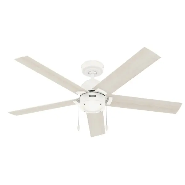 The Erling combines clean modern lines with warm wood tones for a versatile look. Hunter's SureSpeed technology delivers impressive 3517 CFM airflow with excellent efficiency. The integrated LED provides ample light while the bleached alder blades add natural warmth.