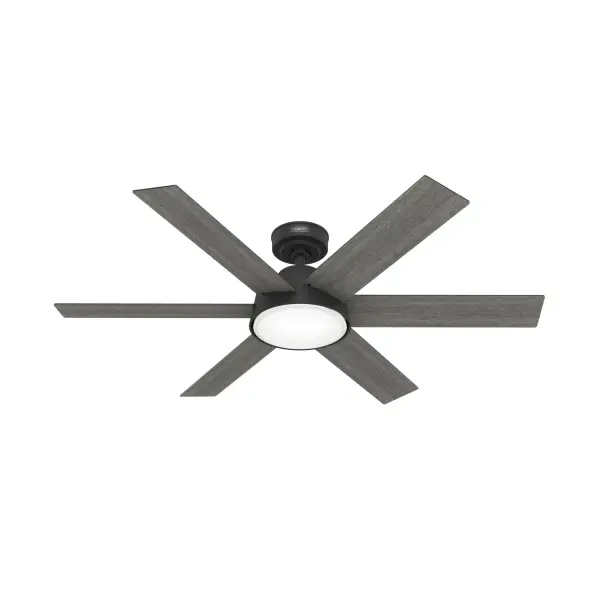 The sleek design and modern, fresh finishes of the 52-inch Donatella make a grand statement for large spaces. With its transitional style and selection of colors and finishes, this ceiling fan makes your living space a fantastic retreat. This mid-century design features a reversible motor with WhisperWind® technology to provide quiet comfort in your home through summer or winter. Mix and match with other fans or light fixtures to finish all your home spaces. WhisperWind® whisper-quiet motor. Rated for indoor use only Includes integrated light kit Handheld remote included WHISPER-QUIET MOTOR: 4-speed, WhisperWind® reversible motor for optimal performance in summer and winter. INDOOR FANS: Great for bedrooms, offices and great rooms. Make sure you get the right size for the best cooling efficiency. LIGHT OUTPUT: Provides bright, white light. EASY CONTROL FUNCTION: Use the control to adjust the fan speed and dim the light. LARGE ROOM FAN: Ideal size for spaces like living rooms and bedrooms. STANDARD PROFILE MOUNTING: 3 inch downrod included. 140 YEARS OF QUALITY: Cutting-edge technology, American engineered, and ETL/UL tested for the highest safety standards — All backed by a limited lifetime motor warranty for peace of mind. COMPATIBLE ACCESSORIES: Works with Hunter and Casablanca accessories, not including Hunter Original® accessories WARRANTY: Limited Lifetime Motor Warranty backed by the only company with over 140 years in the fan business