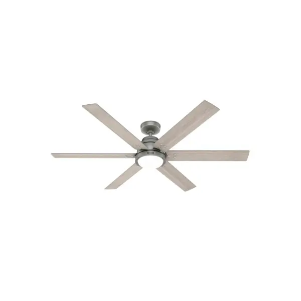 The Sleek design of the Gravity 60-inch fan with LED light is perfect for your living room or bedroom. Your style will shine with its subtle design style and selection of colors and finishes. The Gravity also puts the power of cool in your hands with the smart home HunterSMART™, formerly known as SIMPLEconnect®, Wi-Fi® technology. Cool your days and brighten the nights with the Gravity ceiling fan. HunterSMART™ technology for easy smart home integration. Built with our SureSpeed® Guarantee to deliver faster airflow you can feel. Rated for indoor use only 1 bulbs included SMART HOME FAN: HunterSMART™ (formerly SIMPLEconnect®) offers Wi-Fi capabilities, seamlessly integrating with smart home systems like Apple HomeKit, Google Home, and Amazon Alexa. AIRFLOW YOU FEEL: Built with our SureSpeed® Guarantee, this fan delivers high airflow velocity while maintaining quiet, wobble-free performance. WHISPER-QUIET MOTOR: 6-speed, DC reversible motor for optimal performance in summer and winter. LIGHT OUTPUT: Provides bright, white light. EASY CONTROL FUNCTION: Use the control to adjust the fan speed and dim the light. PRE-INSTALLED RECEIVER: Control receiver built into the fan. One less step for installation. GREAT ROOM FAN: Ideal size for great rooms, open concept spaces, and lofts. STANDARD PROFILE MOUNTING: 3 inch downrod included. 140 YEARS OF QUALITY: Cutting-edge technology, American engineered, and ETL/UL tested for the highest safety standards — All backed by a limited lifetime motor warranty for peace of mind. COMPATIBLE ACCESSORIES: Works with Hunter and Casablanca accessories, not including Hunter Original® accessories. WARRANTY: 3 Year Motor Warranty backed by the only company with over 140 years in the fan business. *Based on testing conducted January 2023 comparing the average high-speed airflow velocity of Hunter SureSpeed ceiling fans and the best-selling online models for leading competitors. - alternate view
