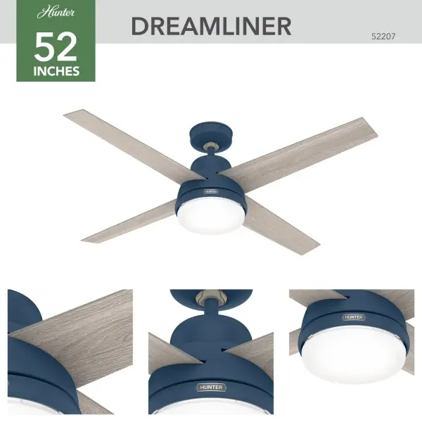 Built with our SureSpeed® Guarantee to deliver faster airflow you can feel. WhisperWind® whisper-quiet motor. Rated for indoor use only 2 bulbs included AIRFLOW YOU FEEL: Built with our SureSpeed® Guarantee to deliver over 33% higher air velocity than leading competitors* while maintaining quiet, wobble-free performance. WHISPER-QUIET MOTOR: 3-speed, WhisperWind® reversible motor for optimal performance in summer and winter. INDOOR FANS: Great for bedrooms, offices and great rooms. Make sure you get the right size for the best cooling efficiency. EASY CONTROL FUNCTION: Use the control to adjust the fan speed and dim the light. LARGE ROOM FAN: Ideal size for spaces like living rooms and bedrooms. STANDARD PROFILE MOUNTING: 3 inch downrod included. 140 YEARS OF QUALITY: Cutting-edge technology, American engineered, and ETL/UL tested for the highest safety standards — All backed by a limited lifetime motor warranty for peace of mind. COMPATIBLE ACCESSORIES: Works with Hunter and Casablanca accessories, not including Hunter Original® accessories. WARRANTY: Limited Lifetime Motor Warranty backed by the only company with over 140 years in the fan business. *Based on testing conducted January 2023 comparing the average high-speed airflow velocity of Hunter SureSpeed ceiling fans and the best-selling online models for leading competitors. - alternate view