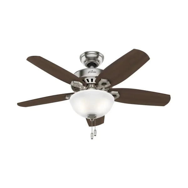The Builder 42" fan delivers impressive airflow efficiency in a traditional design ideal for bedrooms and small rooms. WhisperWind motor technology ensures quiet operation, while energy-efficient LED lighting provides warm illumination.