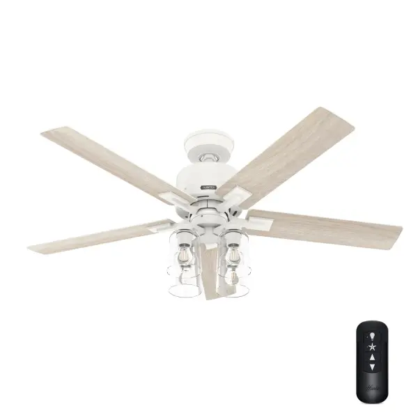 The Techne combines modern aesthetics with smart home integration, offering powerful airflow (3597 CFM) and Wi-Fi connectivity compatible with Apple HomeKit, Google Assistant, and Alexa. Its neutral matte white finish and reversible blades make it versatile for various interiors.