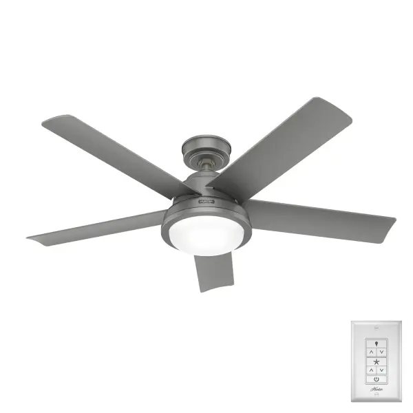 Crafted with high-quality materials, the Seawall ceiling fan is built to last, with a powerful motor that delivers optimal performance and energy efficiency. Its reversible motor allows you to switch between downdraft mode, which creates a cooling breeze, and updraft mode, which circulates warm air in the cooler months. The Seawall is perfect for your pergola because of our WeatherMax® corrosion resistance holds up in harsh, outdoor weather. It's also stylish enough to complement any outdoor decor. WeatherMax® coastal-rated fans ensure corrosion resistance in harsh, outdoor weather. Built with our SureSpeed® Guarantee to deliver faster airflow you can feel Wet-rated for use in outdoor spaces exposed to extreme weather elements 2 bulbs included CORROSION-RESISTANT: Engineered for the Elements®, WeatherMax® outdoor ceiling fans resist corrosion from water and salt air, backed by a 3-year finish warranty. AIRFLOW YOU FEEL: Built with our SureSpeed® Guarantee to deliver over 33% higher air velocity than leading competitors* while maintaining quiet, wobble-free performance. WHISPER-QUIET MOTOR: 3-speed, WhisperWind® reversible motor for optimal performance in summer and winter. SMALL ROOM FAN: Ideal size for home offices, laundry rooms, and bedrooms. DROOP-FREE BLADES: Made from durable materials to ensure no blade drooping. STANDARD PROFILE MOUNTING: 3 inch downrod included. 140 YEARS OF QUALITY: Cutting-edge technology, American engineered, and ETL/UL tested for the highest safety standards — All backed by a limited lifetime motor warranty for peace of mind. COMPATIBLE ACCESSORIES: Works with Hunter and Casablanca accessories, not including Hunter Original® accessories. WARRANTY: Limited Lifetime Motor Warranty backed by the only company with over 140 years in the fan business. *Based on testing conducted January 2023 comparing the average high-speed airflow velocity of Hunter SureSpeed ceiling fans and the best-selling online models for leading competitors. - alternate view