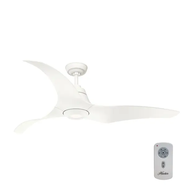 With no visible screws or fasteners, the Arwen ceiling fan design gives a sense that every element is connected and working together seamlessly. Like a freeze-frame of aquatic motion, the flowing nature of the Arwens' aesthetics makes it appear almost weightless. Combine that with the finishes that are available and the simplicity of its appearance, and you have an elegant piece for your modern bedroom that is truly unique. As a Hunter ENERGY STAR® certified ceiling fan, the Arwen is 64% more efficient on average than conventional fans* while helping you save you money on cooling costs. Hunter's ENERGY STAR® certified ceiling fans are 64% more energy efficient*. Our 6-speed EcoWhisper DC motor delivers efficient and quiet performance. Damp-rated for covered outdoor spaces 1 bulbs included ENERGY EFFICIENT: Hunter's ENERGY STAR® certified ceiling fans are 64% more efficient on average than conventional fans* while helping you save you money on cooling costs. WHISPER-QUIET MOTOR: 6-speed, DC reversible motor for optimal performance in summer and winter. DROOP-FREE BLADES: Made from durable materials to ensure no blade drooping. LIGHT OUTPUT: Provides bright, white light. EASY CONTROL FUNCTION: Use the control to adjust the fan speed and dim the light. GREAT ROOM FAN: Ideal size for great rooms, open concept spaces, and lofts. STANDARD PROFILE MOUNTING: 2 inch downrod included. 140 YEARS OF QUALITY: Cutting-edge technology, American engineered, and ETL/UL tested for the highest safety standards — All backed by a limited lifetime motor warranty for peace of mind. COMPATIBLE ACCESSORIES: Works with Hunter and Casablanca accessories, not including Hunter Original® accessories. WARRANTY: Limited Lifetime Motor Warranty backed by the only company with over 140 years in the fan business.