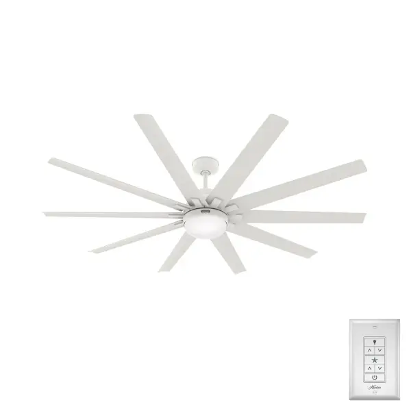 A ten-blade design, powerful high-speed cooling, and 72-inch blade span make the Overton a perfect fit in open-concept living rooms and large, covered patios. Built with our SureSpeed® Guarantee of Faster Cooling Power®, this outdoor ceiling fan delivers optimal, high-speed cooling while remaining whisper quiet. As a Hunter ENERGY STAR® certified ceiling fan, the Overton is 64% more efficient on average than conventional fans* while helping you save you money on cooling costs. Built with our SureSpeed® Guarantee to deliver faster airflow you can feel Hunter's ENERGY STAR® certified ceiling fans are 64% more energy efficient.* Damp-rated for covered outdoor spaces 2 bulbs included AIRFLOW YOU FEEL: Built with our SureSpeed® Guarantee to deliver over 33% higher air velocity than leading competitors* while maintaining quiet, wobble-free performance. ENERGY EFFICIENT: Hunter's ENERGY STAR® certified ceiling fans are 64% more efficient on average than conventional fans* while helping you save you money on cooling costs. WHISPER-QUIET MOTOR: 6-speed, DC reversible motor for optimal performance in summer and winter. EASY CONTROL FUNCTION: Use the control to adjust the fan speed and dim the light. GREAT ROOM FAN: Ideal size for great rooms, open concept spaces, and lofts. STANDARD PROFILE MOUNTING: 3 inch downrod included. 140 YEARS OF QUALITY: Cutting-edge technology, American engineered, and ETL/UL tested for the highest safety standards — All backed by a limited lifetime motor warranty for peace of mind. COMPATIBLE ACCESSORIES: Works with Hunter and Casablanca accessories, not including Hunter Original® accessories WARRANTY: Limited Lifetime Motor Warranty backed by the only company with over 140 years in the fan business *Based on testing conducted January 2023 comparing the average high-speed airflow velocity of Hunter SureSpeed ceiling fans and the best-selling online models for leading competitors. *Comparing minimum efficiency standards for ENERGY STAR certified fans to non-Energy-certified fans. - alternate view