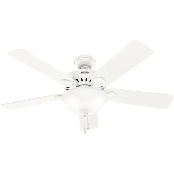 Available in multiple finishes and boasting a 52 inch blade span, the Pro's Best ceiling fan adds a touch of traditional style that perfectly complements the classic aesthetics of your home. This fan is powered by a WhisperWind® DC motor, which is reversible and features three speeds, ensuring ultra-powerful performance with minimal noise. Now enhanced with our 6-speed DC motor integration, the Pro's Best ceiling fan delivers the ultimate in efficient and quiet operation. Experience the reliability of one of the best brands of ceiling fans on the market. Hunter's ENERGY STAR® certified ceiling fans are 64% more energy efficient* Our 6-speed WhisperWind® DC motor provides the ultimate in efficient and quiet operation. Rated for indoor use only 2 bulbs included ENERGY EFFICIENT: Hunter's ENERGY STAR® certified ceiling fans are 64% more efficient on average than conventional fans* while helping you save you money on cooling costs. CEILING HEIGHT: This fan is wired for a downrod up to 12 inches in length. DOWNROD EXTENSION: For an extension downrod longer than 12 inches, use our DC Accessory Wire Kits—choose from 99696 (18-24 inches), 99697 (36-48 inches), or 99698 (60-72 inches) based on your required length. LARGE ROOM FAN: Ideal size for spaces like living rooms and bedrooms. STANDARD PROFILE MOUNTING: 3 inch downrod included. 140 YEARS OF QUALITY: Cutting-edge technology, American engineered, and ETL/UL tested for the highest safety standards — All backed by a limited lifetime motor warranty for peace of mind. WARRANTY: Limited Lifetime Motor Warranty backed by the only company with over 140 years in the fan business - alternate view