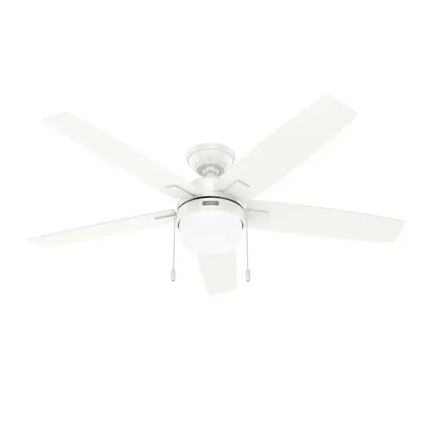 Transform your living space with the Anisten Ceiling Fan, a masterpiece of modern design. Its sleek, contemporary look fits effortlessly into any modern decor, offering both style and substance. The fan features a reversible, 4-speed DC motor, ensuring optimal airflow for comfort in all seasons. The Anisten isn't just a fan – it's a statement of refined taste, where advanced functionality meets elegant form. Hunter's ENERGY STAR® certified ceiling fans are 64% more energy efficient* Installation made easy with Hunter's 3D InterActive Guide. Rated for indoor use only 2 LED bulbs included in the integrated light kit ENERGY EFFICIENT: Hunter's ENERGY STAR® certified ceiling fans are 64% more efficient on average than conventional fans* while helping you save you money on cooling costs. DIGITAL MANUAL: Installation made easy with Hunter's 3D InterActive Guide—just scan the QR code for quick setup. Indoor fans are great for bedrooms, offices and great rooms. Make sure you get the right size for the best cooling efficiency. CEILING HEIGHT: This fan is wired for a downrod up to 12 inches in length. DOWNROD EXTENSION: For an extension downrod longer than 12 inches, use our DC Accessory Wire Kits—choose from 99696 (18-24 inches), 99697 (36-48 inches), or 99698 (60-72 inches) based on your required length. 140 YEARS OF QUALITY: Cutting-edge technology, American engineered, and ETL/UL tested for the highest safety standards — All backed by a limited lifetime motor warranty for peace of mind. WARRANTY: Limited Lifetime Motor Warranty backed by the only company with over 140 years in the fan business