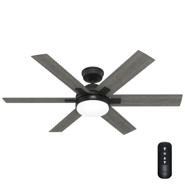Be the talk of the town with the Georgetown ENERGY STAR® ceiling fan, designed for large rooms with a modern touch. Perfect for indoor use, it features a 6-speed DC motor, delivering superior energy efficiency—64% more efficient*. Control your comfort with ease using the included remote. Hunter's ENERGY STAR® certified ceiling fans provide top-notch performance and sleek style, making your home more comfortable and eco-friendly. Plus, HunterExpress® fans are created for easy 1-2-3 installation with a pre-assembled body, plug &amp; play wiring, and easy-install blades. HunterExpress® fans are made for easy 1-2-3 installation. Hunter's ENERGY STAR® certified ceiling fans are 64% more energy efficient* Built with our SureSpeed® Guarantee to deliver faster airflow you can feel. Our 6-speed DC motor provides the ultimate in efficient and quiet operation. EASY TO INSTALL: HunterExpress® fans are created for easy 1-2-3- installation that comes with a pre-assembled body, plug &amp; play wiring, and easy-install blades. ENERGY EFFICIENT: Hunter's ENERGY STAR® certified ceiling fans are 64% more efficient on average than conventional fans* while helping you save you money on cooling costs. AIRFLOW YOU FEEL: Built with our SureSpeed® Guarantee, this fan delivers high airflow velocity while maintaining quiet, wobble-free performance. REVERSIBLE MOTOR: Our 6-speed DC motor provides the ultimate in efficient and quiet operation. EASY REMOTE FUNCTION: Use the control to adjust the fan speed, dim the light, and reverse the motor seasonally. HIGHER CEILINGS: To add an extended downrod, more than 6 inches, an accessory wire extension kit is required. LARGE ROOM FAN: Ideal size for spaces like living rooms and bedrooms. 140 YEARS OF QUALITY: Cutting-edge technology, American engineered, and ETL/UL tested for the highest safety standards — All backed by a limited lifetime motor warranty for peace of mind. EXTENDED DOWNROD &amp; WIRE COMPATIBILTY: For downrods longer than 12 inches, use our DC Accessory Wire Kits—choose from 99696 (18-24 inches), 99697 (36-48 inches), or 99698 (60-72 inches) based on your required length. COMPATIBLE ACCESSORIES: Works with Hunter and Casablanca fans, except for Hunter Original models and those featuring a DC motor with pull chain. WARRANTY: Limited Lifetime Motor Warranty backed by the only company with over 140 years in the fan business *Based on testing conducted January 2023 comparing the average high-speed airflow velocity of Hunter SureSpeed ceiling fans and the best-selling online models for leading competitors.