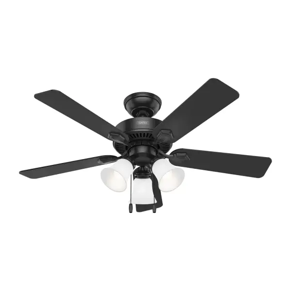 The Swanson combines timeless traditional design with energy-efficient DC motor technology. Its matte black finish and reversible blades offer versatility, while the integrated LED light kit provides warm illumination. Ideal for medium-sized rooms.