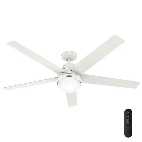 The 60 inch Aerodyne ceiling fan, ENERGY STAR® certified for efficiency, seamlessly integrates with smart home devices like Apple HomeKit, Google Home, and Amazon Alexa through HunterSMART™, formerly known as SIMPLEconnect®, Wi-Fi. It combines sleek design with advanced functionality, featuring a reversible, 6-speed DC motor backed by the SureSpeed® Guarantee for powerful airflow. The installation process is simplified with a pre-installed receiver, while the integrated light kit adds warm ambiance. Control is effortless with the included handheld remote, blending elegance with eco-friendly operation and smart technology. Hunter Smart™ technology for easy smart home integration. Hunter's ENERGY STAR® certified ceiling fans are 64% more energy efficient.* Built with our SureSpeed® Guarantee to deliver faster airflow you can feel. Our 6-speed DC motor provides the ultimate in efficient and quiet operation. SMART HOME FAN: HunterSMART™ (formerly SIMPLEconnect®) offers Wi-Fi capabilities, seamlessly integrating with smart home systems like Apple HomeKit, Google Home, and Amazon Alexa. ENERGY EFFICIENT: Hunter's ENERGY STAR® certified ceiling fans are 64% more efficient on average than conventional fans* while helping you save you money on cooling costs. AIRFLOW YOU FEEL: Built with our SureSpeed® Guarantee, this fan delivers high airflow velocity while maintaining quiet, wobble-free performance. INDOOR FANS: Great for bedrooms, offices and great rooms. Make sure you get the right size for the best cooling efficiency. REVERSIBLE MOTOR: Our 6-speed DC motor provides the ultimate in efficient and quiet operation. PRE-INSTALLED RECEIVER: Remote receiver built into the fan. One less step for installation. EASY REMOTE FUNCTION: Use the control to adjust the fan speed, dim the light, and reverse the motor seasonally. CEILING HEIGHT: This fan includes a 3 inch download and is wired for a downrod up to 6 inches in length. 140 YEARS OF QUALITY: Cutting-edge technology, American engineered, and ETL/UL tested for the highest safety standards — All backed by a limited lifetime motor warranty for peace of mind. COMPATIBLE ACCESSORIES: Works with Hunter and Casablanca accessories, not including Hunter Original® accessories WARRANTY: Limited Lifetime Motor Warranty backed by the only company with over 140 years in the fan business *Based on testing conducted January 2023 comparing the average high-speed airflow velocity of Hunter SureSpeed ceiling fans and the best-selling online models for leading competitors.