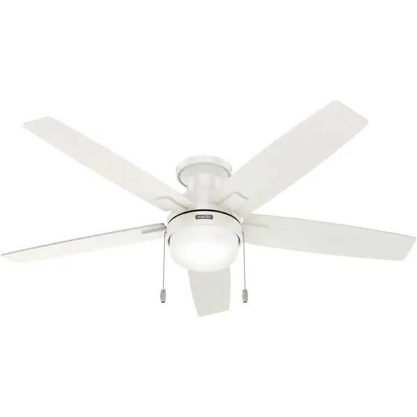 Experience the perfect blend of style and functionality with the Anisten Ceiling Fan. Featuring a casual modern design, this fan is ideal for contemporary homes. The WhisperWind® reversible motor ensures whisper-quiet operation, providing optimal performance in both summer and winter. Designed for rooms with low ceilings, the low-profile housing fits flush to the ceiling, offering a seamless look. Upgrade your home comfort with the Anisten Ceiling Fan, where elegance meets efficiency. WhisperWind® whisper-quiet motor. Rated for indoor use only 2 A15 LED bulbs included Pull chains included WHISPER-QUIET MOTOR: WhisperWind® reversible motor for optimal performance in summer and winter. INDOOR FANS: Great for bedrooms, offices and great rooms. Make sure you get the right size for the best cooling efficiency. LARGE ROOM FAN: Ideal size for spaces like living rooms and bedrooms. 140 YEARS OF QUALITY: Cutting-edge technology, American engineered, and ETL/UL tested for the highest safety standards — All backed by a limited lifetime motor warranty for peace of mind. COMPATIBLE ACCESSORIES: Works with Hunter and Casablanca accessories, not including Hunter Original® accessories or DC fans. WARRANTY: Limited Lifetime Motor Warranty backed by the only company with over 140 years in the fan business.