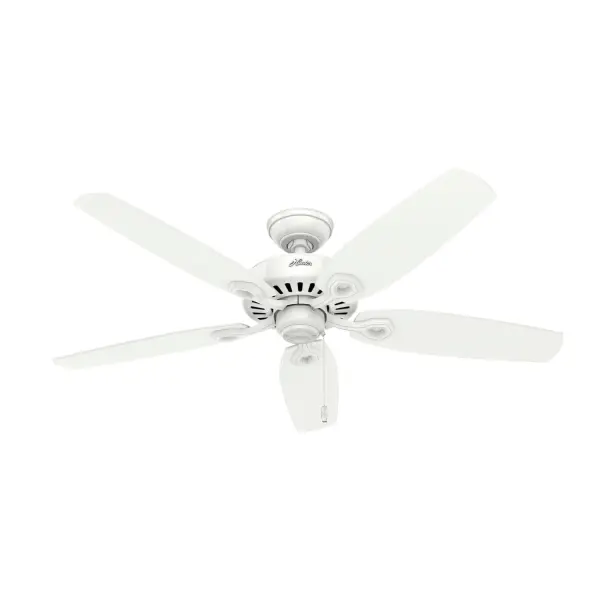 With a 52-inch blade span and four finishes to choose from, the casual, traditional style of the Builder Elite will complement standard or large rooms in your home without overpowering them. A mainstay in the Hunter® product line, these ceiling fans without lights feature three-speed WhisperWind® motor technology to deliver quiet and ultra-powerful performance. WhisperWind® whisper-quiet motor. Rated for indoor use only No light kit or bulbs included Pull chains included WHISPER-QUIET MOTOR: WhisperWind® reversible motor for optimal performance in summer and winter. INDOOR FANS: Great for bedrooms, offices and great rooms. Make sure you get the right size for the best cooling efficiency. LARGE ROOM FAN: Ideal size for spaces like living rooms and bedrooms. STANDARD PROFILE MOUNTING: 3 inch downrod included. 140 YEARS OF QUALITY: Cutting-edge technology, American engineered, and ETL/UL tested for the highest safety standards — All backed by a limited lifetime motor warranty for peace of mind. COMPATIBLE ACCESSORIES: Works with Hunter and Casablanca accessories, not including Hunter Original® accessories. WARRANTY: Limited Lifetime Motor Warranty backed by the only company with over 140 years in the fan business.
