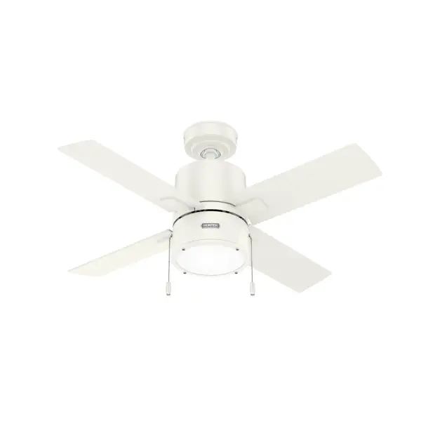 From farmhouse to modern styles, the Beck modern ceiling fan with LED light features a simple design and comes in a variety of finishes to complement your style. This small ceiling fan fits perfectly in smaller spaces including laundry rooms, mudrooms, home offices, and guest bedrooms. The included pull chains make it easy to turn the light on and off as well as to adjust the fan speed. The Beck comes with our WhisperWind® motor technology to deliver the powerful, efficient airflow you expect while maintaining whisper-quiet performance. WhisperWind® whisper-quiet motor. Rated for indoor use only 2 bulbs included Pull chains included WHISPER-QUIET MOTOR: WhisperWind® reversible motor for optimal performance in summer and winter. INDOOR FANS: Great for bedrooms, offices and great rooms. Make sure you get the right size for the best cooling efficiency. STANDARD PROFILE MOUNTING: 2 inch downrod included. 140 YEARS OF QUALITY: Cutting-edge technology, American engineered, and ETL/UL tested for the highest safety standards — All backed by a limited lifetime motor warranty for peace of mind. COMPATIBLE ACCESSORIES: Works with Hunter and Casablanca accessories, not including Hunter Original® accessories. WARRANTY: Limited Lifetime Motor Warranty backed by the only company with over 135 years in the fan business. - alternate view