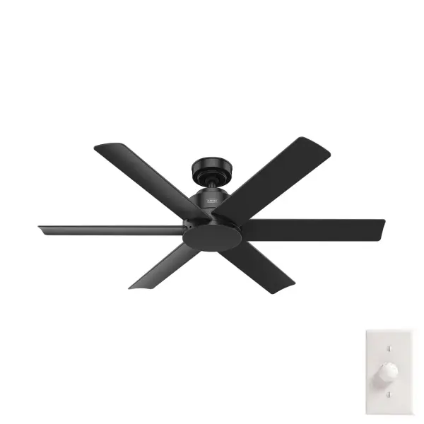 The Kennicott is patio perfect. Damp-rated and built with our SureSpeed® Guarantee, this outdoor ceiling fan is engineered to keep things cool and stylish in your large covered patios year after year. Its modern ceiling fan design is inspired by sleek elements in the electronic industry and gives your space an instant upgrade. Built with our SureSpeed® Guarantee to deliver faster airflow you can feel Installation made easy with Hunter's 3D InterActive Guide. Damp-rated for covered outdoor spaces No light kit or bulbs included AIRFLOW YOU FEEL: Built with our SureSpeed® Guarantee to deliver over 33% higher air velocity than leading competitors* while maintaining quiet, wobble-free performance. DIGITAL MANUAL: Installation made easy with Hunter's 3D InterActive Guide—just scan the QR code for quick setup. WHISPER-QUIET MOTOR: 3-speed, WhisperWind® reversible motor for optimal performance in summer and winter. EASY CONTROL FUNCTION: Use the control to adjust the fan speed. DROOP-FREE BLADES: Made from durable materials to ensure no blade drooping LARGE ROOM FAN: Ideal size for spaces like living rooms and bedrooms. STANDARD PROFILE MOUNTING: 4 inch downrod included. DAMP-RATED: A great option for covered patios, screened porches, and other areas that are not directly exposed to rain, snow, water, or moisture. 140 YEARS OF QUALITY: Cutting-edge technology, American engineered, and ETL/UL tested for the highest safety standards — All backed by a limited lifetime motor warranty for peace of mind. COMPATIBLE ACCESSORIES: Works with Hunter and Casablanca accessories, not including Hunter Original® accessories WARRANTY: Limited Lifetime Motor Warranty backed by the only company with over 140 years in the fan business *Based on testing conducted January 2023 comparing the average high-speed airflow velocity of Hunter SureSpeed ceiling fans and the best-selling online models for leading competitors.