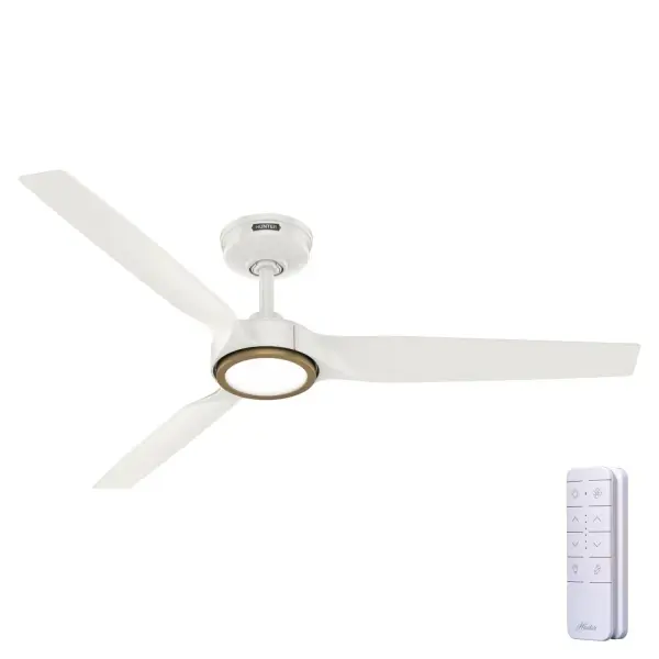 With its bold 3-blade profile and 52-inch span, the ZenTech ceiling fan brings powerful airflow and modern style to both indoor and covered outdoor spaces. Designed with our most compact DC motor, it runs whisper-quiet while delivering efficient, high-velocity cooling—perfect for larger rooms. Integrated TrueLight™ LED technology offers 10 levels of brightness and 10 color temperatures, giving you total control over your lighting environment. ENERGY STAR® certified and backed by our SureSpeed® Guarantee, ZenTech is built for performance and engineered for energy savings. Add in smart home compatibility, a handheld remote, and simple installation, and you've got a fan that's as effortless as it is effective. HunterSMART™ technology for easy smart home integration. Built with our SureSpeed® Guarantee to deliver faster airflow you can feel. TrueLight™ technology ensures a bright balance of clear and welcoming light, any time, in every room. Our 6-speed DC motor delivers efficient and quiet performance. SMART HOME FAN: HunterSMART™ (formerly SIMPLEconnect®) offers Wi-Fi capabilities, seamlessly integrating with smart home systems like Apple HomeKit, Google Home, and Amazon Alexa. AIRFLOW YOU FEEL: Built with our SureSpeed® Guarantee, this fan delivers high airflow velocity while maintaining quiet, wobble-free performance. CLEARLY BRIGHTER: TrueLight™ and adjustable LED combine to fully brighten any space with 10 levels of light and 10 color temperatures for even coverage. REVERSIBLE MOTOR: Our 6-speed DC motor provides the ultimate in efficient and quiet operation. DAMP-RATED: A great option for covered patios, screened porches, and other areas that are not directly exposed to rain, snow, water, or moisture. CUSTOMIZE YOUR LOOK: Includes a no light cap for a streamlined style and both finish specific (black or white) and Luxe Gold trim rings so you can match your fan to your space. EASY REMOTE FUNCTION: Use the control to adjust the fan speed, dim the light, and reverse the motor seasonally. LARGE ROOM FAN: Ideal size for spaces like living rooms and bedrooms. 140 YEARS OF QUALITY: Cutting-edge technology, American engineered, and ETL/UL tested for the highest safety standards — All backed by a limited lifetime motor warranty for peace of mind. *Based on testing conducted January 2023 comparing the average high-speed airflow velocity of Hunter SureSpeed ceiling fans and the best-selling online models for leading competitors.