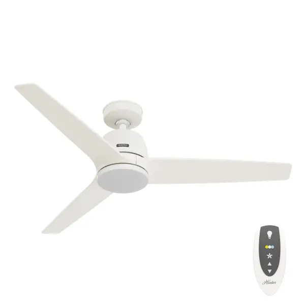 Maximize your indoor spaces with the Malden Ceiling Fan, where casual style meets exceptional performance. Designed with our SureSpeed® Guarantee, it delivers powerful airflow you can feel while staying whisper-quiet and wobble-free. The WhisperWind® reversible motor ensures year-round comfort, cooling in summer and warming in winter. Perfect for larger rooms like living rooms or bedrooms, its casual design blends effortlessly with relaxed, modern aesthetics. A remote control makes it easy to adjust fan speed, dim the light, and reverse the motor seasonally. Featuring adjustable LED lighting, the Malden Ceiling Fan lets you customize the ambiance of your room, ensuring the perfect setting for any occasion. The Malden Ceiling Fan brings comfort, convenience, and laid-back style to your home. Built with our SureSpeed® Guarantee to deliver faster airflow you can feel. WhisperWind® whisper-quiet motor. Rated for indoor use only Adjustable LED offers 3,000K, 4,000K, and 5,000K light temperatures for perfect ambiance. AIRFLOW YOU FEEL: Built with our SureSpeed® Guarantee, this fan delivers high airflow velocity while maintaining quiet, wobble-free performance. WHISPER-QUIET MOTOR: WhisperWind® reversible motor for optimal performance in summer and winter. ADJUSTABLE LED: Set the perfect mood with adjustable light temperatures—3,000K for warm, cozy lighting, 4,000K for natural, everyday brightness, and 5,000K for crisp, cool light. INDOOR FANS: Great for bedrooms, offices and great rooms. Make sure you get the right size for the best cooling efficiency. LARGE ROOM FAN: Ideal size for spaces like living rooms and bedrooms. STANDARD PROFILE MOUNTING: 3 inch downrod included. HIGHER CEILINGS: To add an extended downrod, more than 6 inches, an accessory wire extension kit is required. 140 YEARS OF QUALITY: Cutting-edge technology, American engineered, and ETL/UL tested for the highest safety standards — All backed by a limited lifetime motor warranty for peace of mind. COMPATIBLE ACCESSORIES: Works with Hunter and Casablanca fans, except for Hunter Original models and those featuring a DC motor with pull chain. WARRANTY: Limited Lifetime Motor Warranty backed by the only company with over 140 years in the fan business. *Based on testing conducted January 2023 comparing the average high-speed airflow velocity of Hunter SureSpeed ceiling fans and the best-selling online models for leading competitors. - alternate view