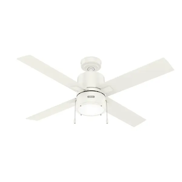 The Beck modern ceiling fan with LED light has a simple design with clean finishes to freshen up your indoor spaces. Available in a variety of finishes, this large ceiling fan will complement your style from farmhouse bedrooms to modern home offices. Use the included pull chains to easily turn the light on and off as well as to adjust the fan speed. The Beck comes with our WhisperWind® motor technology to deliver the powerful, efficient airflow you expect while maintaining whisper-quiet performance. WhisperWind® whisper-quiet motor. Rated for indoor use only 2 bulbs included WHISPER-QUIET MOTOR: 3-speed, WhisperWind® reversible motor for optimal performance in summer and winter. INDOOR FANS: Great for bedrooms, offices and great rooms. Make sure you get the right size for the best cooling efficiency. LARGE ROOM FAN: Ideal size for spaces like living rooms and bedrooms. STANDARD PROFILE MOUNTING: 2 inch downrod included. 140 YEARS OF QUALITY: Cutting-edge technology, American engineered, and ETL/UL tested for the highest safety standards — All backed by a limited lifetime motor warranty for peace of mind. COMPATIBLE ACCESSORIES: Works with Hunter and Casablanca accessories, not including Hunter Original® accessories. WARRANTY: Limited Lifetime Motor Warranty backed by the only company with over 140 years in the fan business.