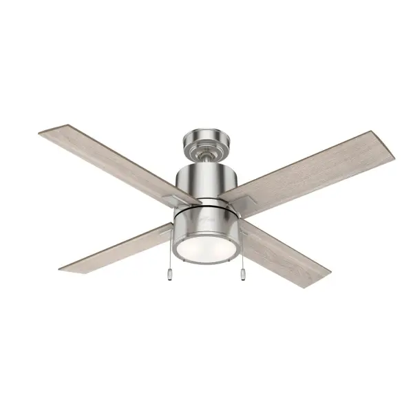 The Beck modern ceiling fan with LED light has a simple design with clean finishes to freshen up your indoor spaces. Available in a variety of finishes, this large ceiling fan will complement your style from farmhouse bedrooms to modern home offices. Use the included pull chains to easily turn the light on and off as well as to adjust the fan speed. The Beck comes with our WhisperWind® motor technology to deliver the powerful, efficient airflow you expect while maintaining whisper-quiet performance. WhisperWind® whisper-quiet motor. Rated for indoor use only 2 bulbs included WHISPER-QUIET MOTOR: 3-speed, WhisperWind® reversible motor for optimal performance in summer and winter. INDOOR FANS: Great for bedrooms, offices and great rooms. Make sure you get the right size for the best cooling efficiency. LARGE ROOM FAN: Ideal size for spaces like living rooms and bedrooms. STANDARD PROFILE MOUNTING: 2 inch downrod included. 140 YEARS OF QUALITY: Cutting-edge technology, American engineered, and ETL/UL tested for the highest safety standards — All backed by a limited lifetime motor warranty for peace of mind. COMPATIBLE ACCESSORIES: Works with Hunter and Casablanca accessories, not including Hunter Original® accessories. WARRANTY: Limited Lifetime Motor Warranty backed by the only company with over 140 years in the fan business. - alternate view
