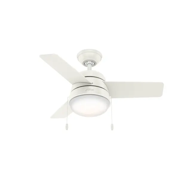 The Scandinavian-style lighting complemented by a mid-century color palette along with the rounded edges throughout the Aker gives it a soft, modern look. With a 36-inch blade span, these small ceiling fans with lights are perfect for spaces like home offices, hallways, and laundry rooms. But don't let the size fool you – the Aker is quite powerful when it comes to airflow and keeping you cool. Energy-efficient LED bulbs provide just the right amount of light while the reversible, three-speed WhisperWind® motor delivers ultra-powerful air movement with whisper-quiet performance. Built with our SureSpeed® Guarantee to deliver faster airflow you can feel WhisperWind® whisper-quiet motor. Rated for indoor use only 2 bulbs included AIRFLOW YOU FEEL: Built with our SureSpeed® Guarantee to deliver over 33% higher air velocity than leading competitors* while maintaining quiet, wobble-free performance. WHISPER-QUIET MOTOR: 3-speed, WhisperWind® reversible motor for optimal performance in summer and winter. INDOOR FANS: Great for bedrooms, offices and great rooms. Make sure you get the right size for the best cooling efficiency. SMALL ROOM FAN: Ideal size for home offices, laundry rooms, and bedrooms. STANDARD PROFILE MOUNTING: 4 inch downrod included. 140 YEARS OF QUALITY: Cutting-edge technology, American engineered, and ETL/UL tested for the highest safety standards — All backed by a limited lifetime motor warranty for peace of mind. COMPATIBLE ACCESSORIES: Works with Hunter and Casablanca accessories, not including Hunter Original® accessories WARRANTY: Limited Lifetime Motor Warranty backed by the only company with over 140 years in the fan business *Based on testing conducted January 2023 comparing the average high-speed airflow velocity of Hunter SureSpeed ceiling fans and the best-selling online models for leading competitors.