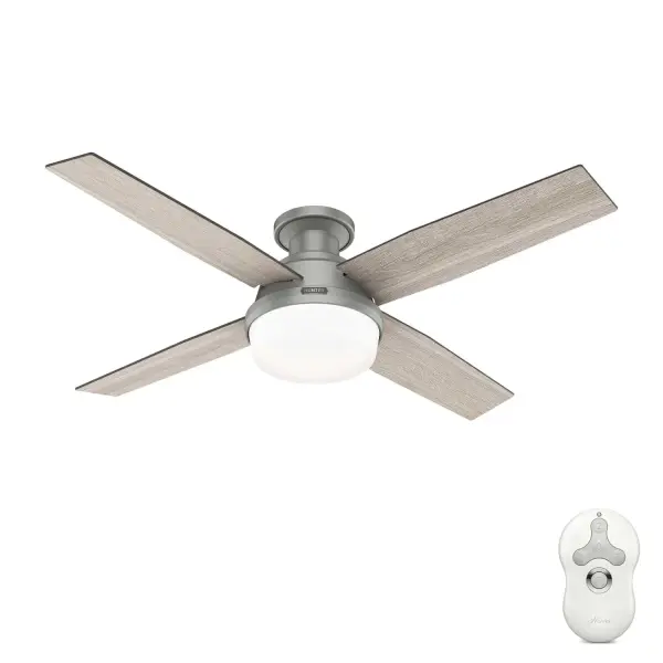 The Dempsey combines modern aesthetics with practical performance, featuring a 52-inch blade span that delivers 2744 CFM airflow for large rooms. Dual LED bulbs provide dimmable lighting while the Noble Bronze finish and walnut blades create visual interest.